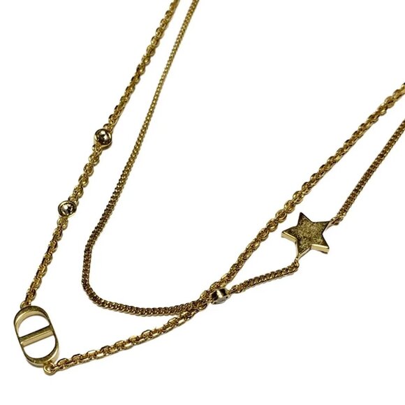 Auth DIOR/ChristianDior Petit CD Double Necklace - Gold Clear Hardware Necklace - Picture 3 of 4